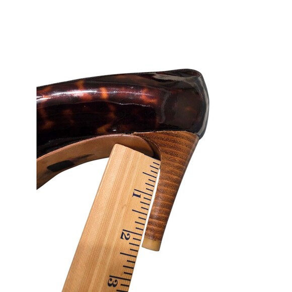 Stuart Weitzman Brown Tortoise Patent Leather Peep Toe Pump Heels 7M S.2 - Picture 13 of 14